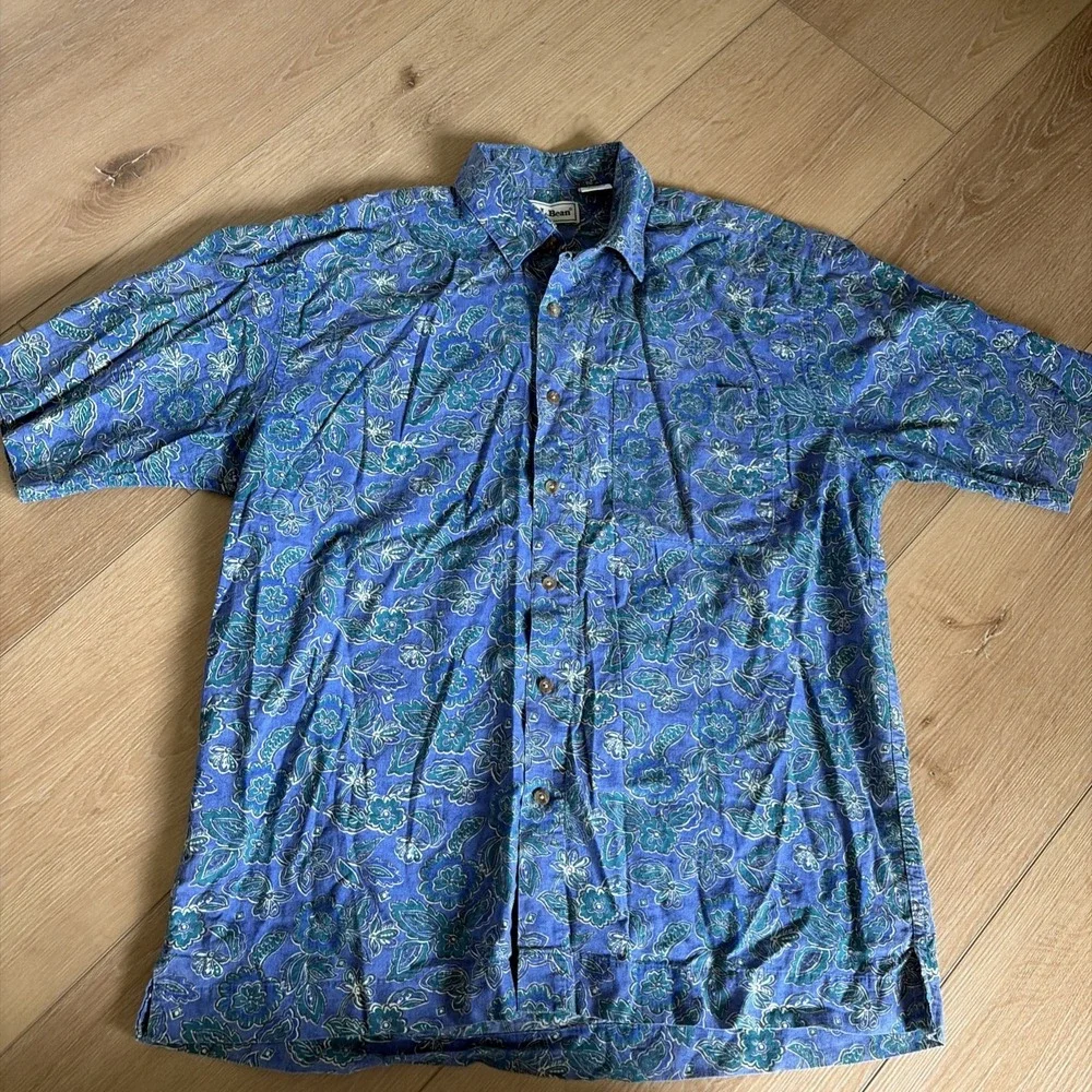 Vintage L.L. Bean Shirt Men's Medium Floral Short Sleeve Button Hawaiian 90s - Picture 2 of 6